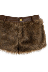 Chic Y2K Retro Leather And Fur Low Waist Shorts