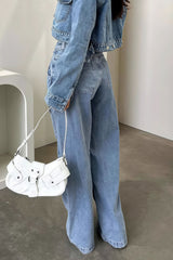 Retro Pocket Washed Cargo Straight Jeans