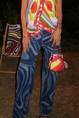 Ripple Print Casual Straight Jeans