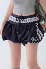Ruffle Lace Stripe Drawstring Shorts