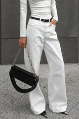 White Cotton Twill High Waisted Straight Leg Jeans