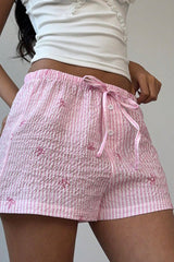 Casual Pink Stripe Wide Leg Shorts
