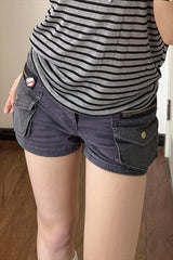 Cargo Pocket A Line Denim Shorts