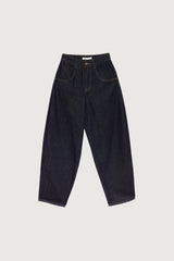 HIGH RISE BARREL LEG DARK BLUE WASH JEAN