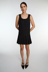 PLEATED SCOOP NECK MINI DRESS