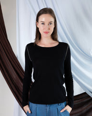 Marcelle Long T-Shirt (Round Neck) - Pitch Black