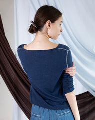 Marcelle Long T-Shirt (V-Neck) - Indigo Denim