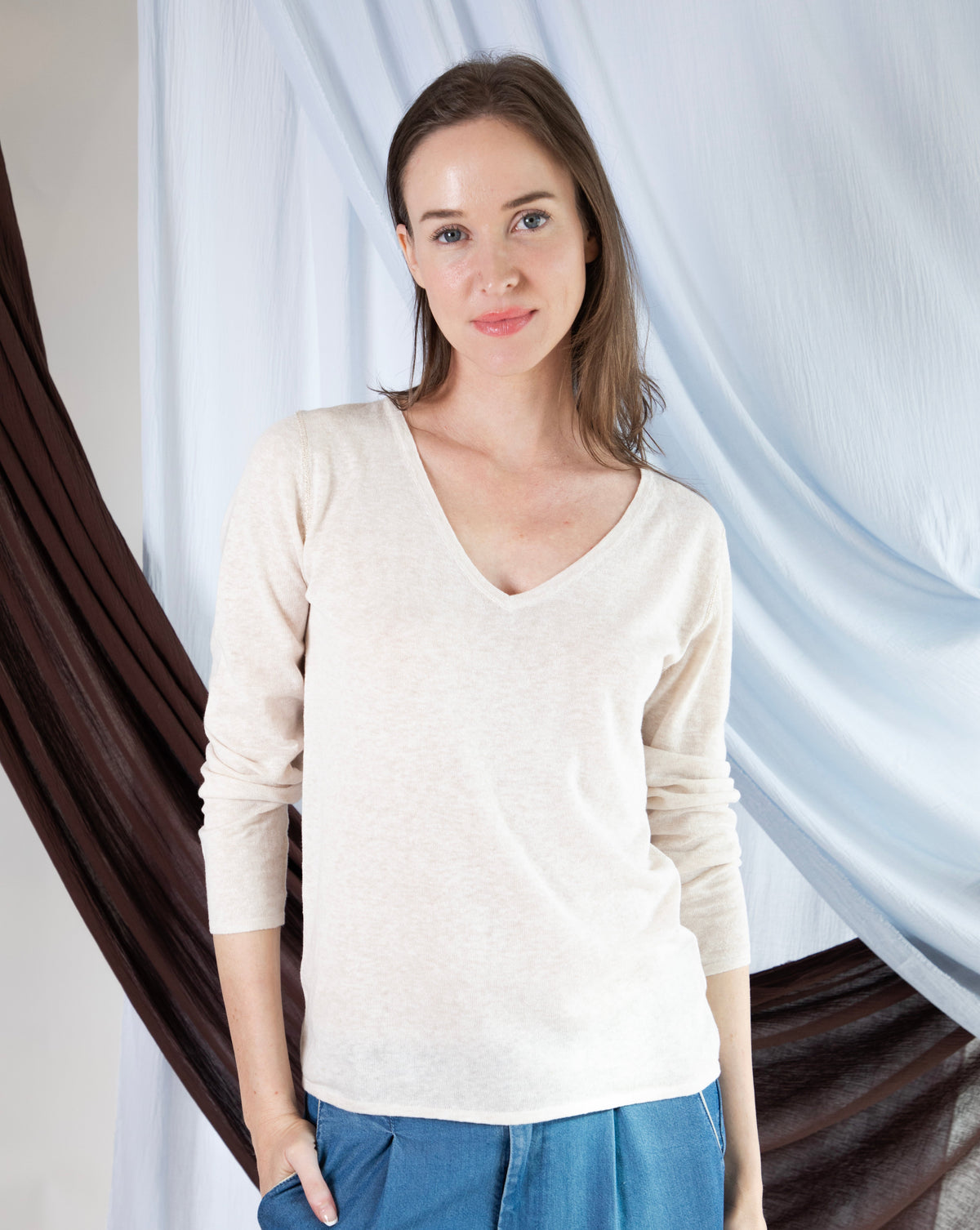 Marcelle Long T-Shirt (V-Neck) - Calico