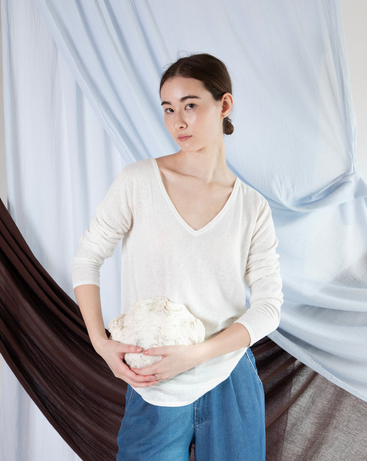 Marcelle Long T-Shirt (V-Neck) - White