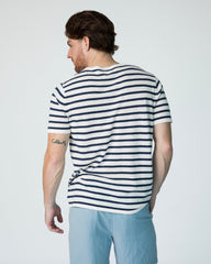 Marcel T-shirt (Round Neck) - White/Blue Stripes