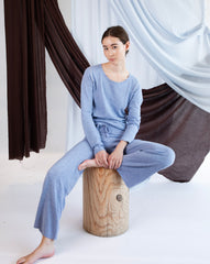 Marcelle Long T-Shirt (Round Neck) - Gingham Blue