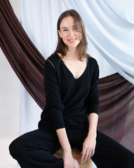 Marcelle Long T-Shirt (V-Neck) - Pitch Black