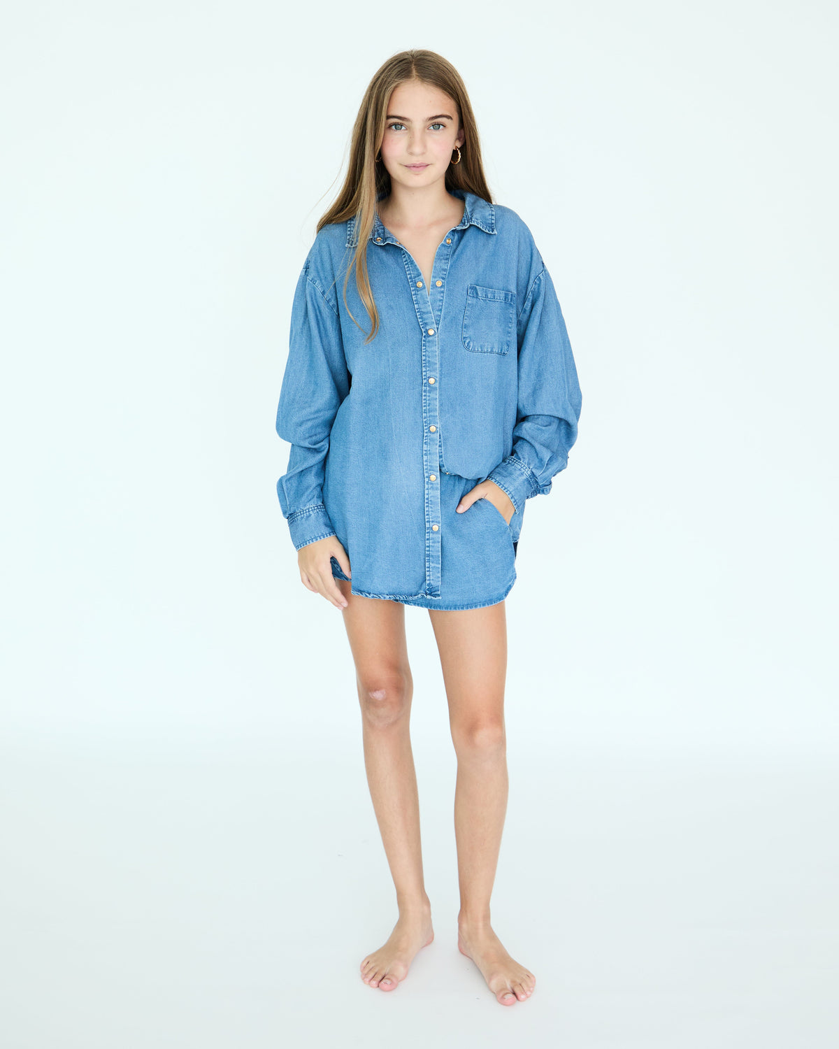 Girl Jules Oversize Shirt - Medium Blue Chambray