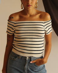 La Bretagne Top - White/Navy Stripes