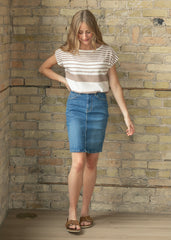 Maelia Medium Wash Denim Midi Skirt