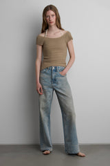 TEXTURED RIBBED KNIT CAP SLEEVE TOP