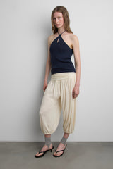 TWISTED LINEN BLEND HALTER NECK TOP