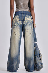 Vintage Faded Wing Print Baggy Jeans