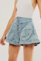 Ruffled Hem A line Denim Casual Shorts