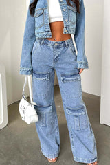 Retro Pocket Washed Cargo Straight Jeans