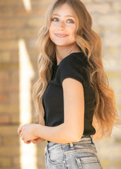 Button Front Ribbed Knit Top