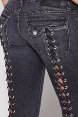 Open Back Lace Up Y2K Flare Jeans