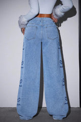 Y2K High Waist Bow Print Jeans