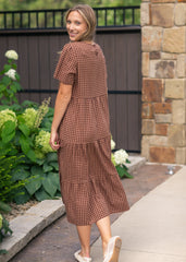 Chocolate Gingham Tiered Dress