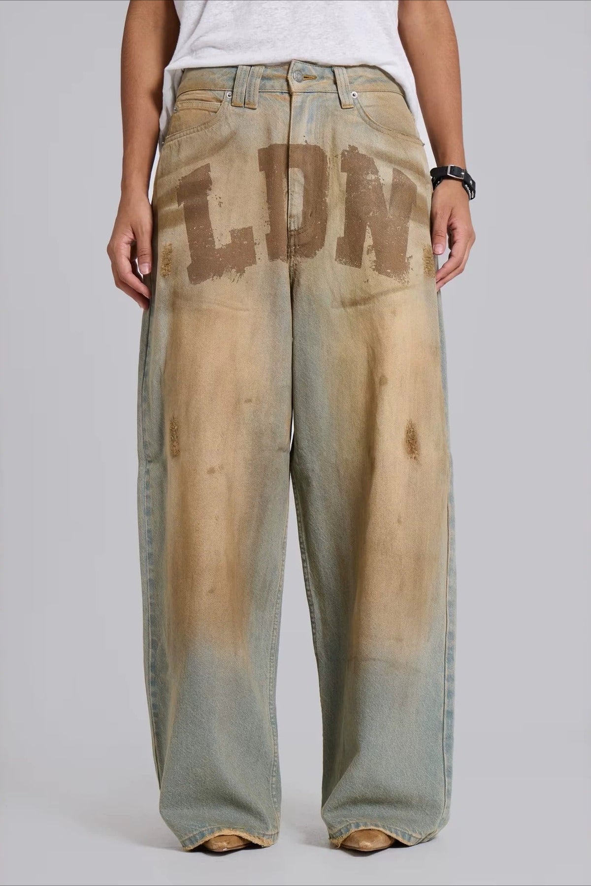 Chic Y2K Streetwear Washed Letter Print Jeans