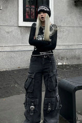 Denim Multi-Pocket Street Loose Cargo Pants