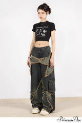 Distressed Frayed Star Straight Leg Hip Hop Jeans