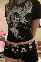 Chic Gothic Skull Low Rise Bodycon Denim Shorts