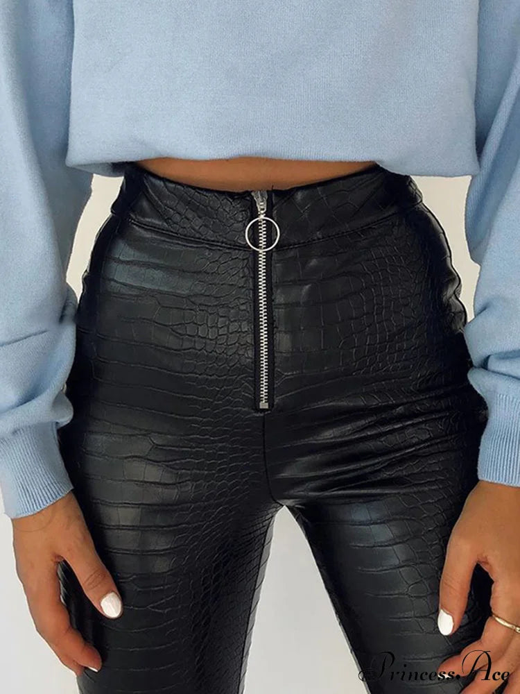 Elegant High Waist Faux Leather Pants