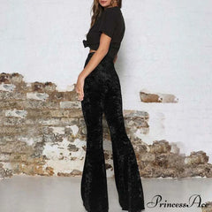 High Waist Velvet Wide Leg Velour Flare Pants