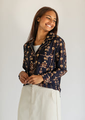 Long Sleeve Tapestry Print Button Up Top - FINAL SALE