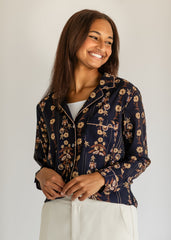 Long Sleeve Tapestry Print Button Up Top - FINAL SALE