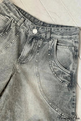 Low Waisted Relaxed Rhinestone Straight Jeans