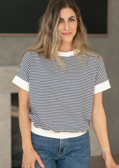 Stripe Contrast Trim Top