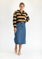 Shelley Wide Stripe Collared Knit Top - FINAL SALE