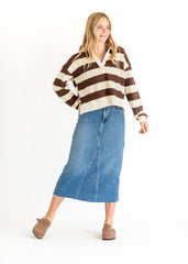 Shelley Wide Stripe Collared Knit Top - FINAL SALE