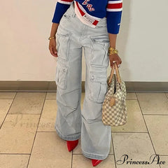 Straight Casual Multi-pocket Paneled Cargo Fashion Washed Wide Leg High-waisted High Street Y2K Jean