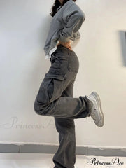 Straight High Waist Vintage Cargo Trousers