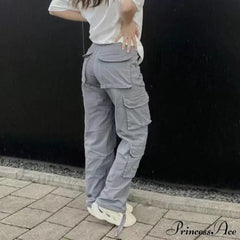 Streetwear Pockets Wide Leg High Waist Straight Trousers