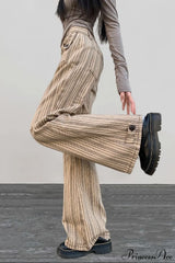 Striped Khaki Low Waist Slim Flared Jeans