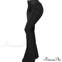 Stylish Flare Control Tummy Skin-Touch Skinny Women Wide Leg Flare Denim Trousers Jeans