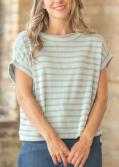 Striped Rib Knit Dolman Top