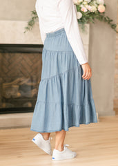 Tiered Elastic Waist Chambray Denim Skirt - FINAL SALE