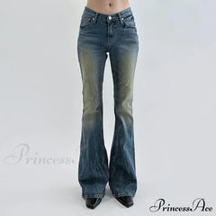 Vintage Denim Flare For Women Fashion Streetwear High Waist Hit Color Slim Female Autumn Jean