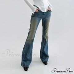 Vintage Denim Flare For Women Fashion Streetwear High Waist Hit Color Slim Female Autumn Jean