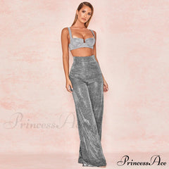 Wide Leg High Waist Vintage Bright Silk Casual Pants